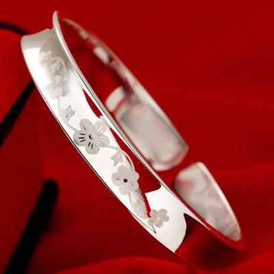 Biżuteria Koreańska Wersja Kwiat Śliwki Otwieranie Srebrna Bransoletka Damska Bransoletka Laserowa Popularna Biżuteria Bransoletka