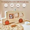 1PC Wooden Bus Toy Montessori Hand-pushed Car Baby Hand-eye Coordination Exercise Toys Parent-child Interactive Games Baby Gifts