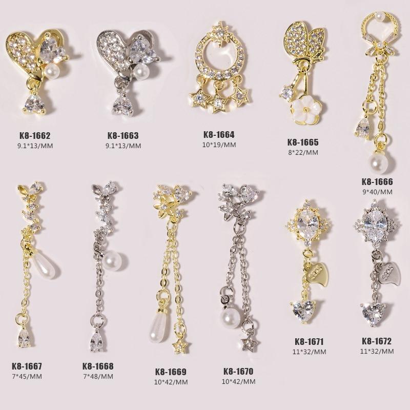 Nail Art Zircon Plated Real Gold Chain Jewelry Pearl Pendant Gold Bow Zircon Chain
