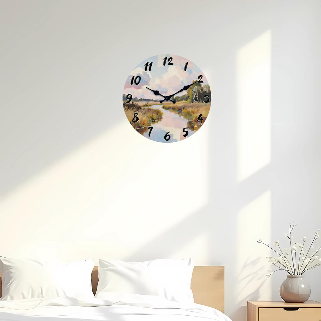 Impressionist High-Quality Landscape High-Quality Wooden High-Quality Wall High-Quality Clock, 10-16Inch High-Quality Silent High-Quality Wall