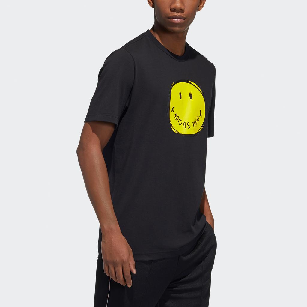adidas Neo Smiley Face Print Sport Rundhals T-Shirt Herren Tops Schwarz H62013
