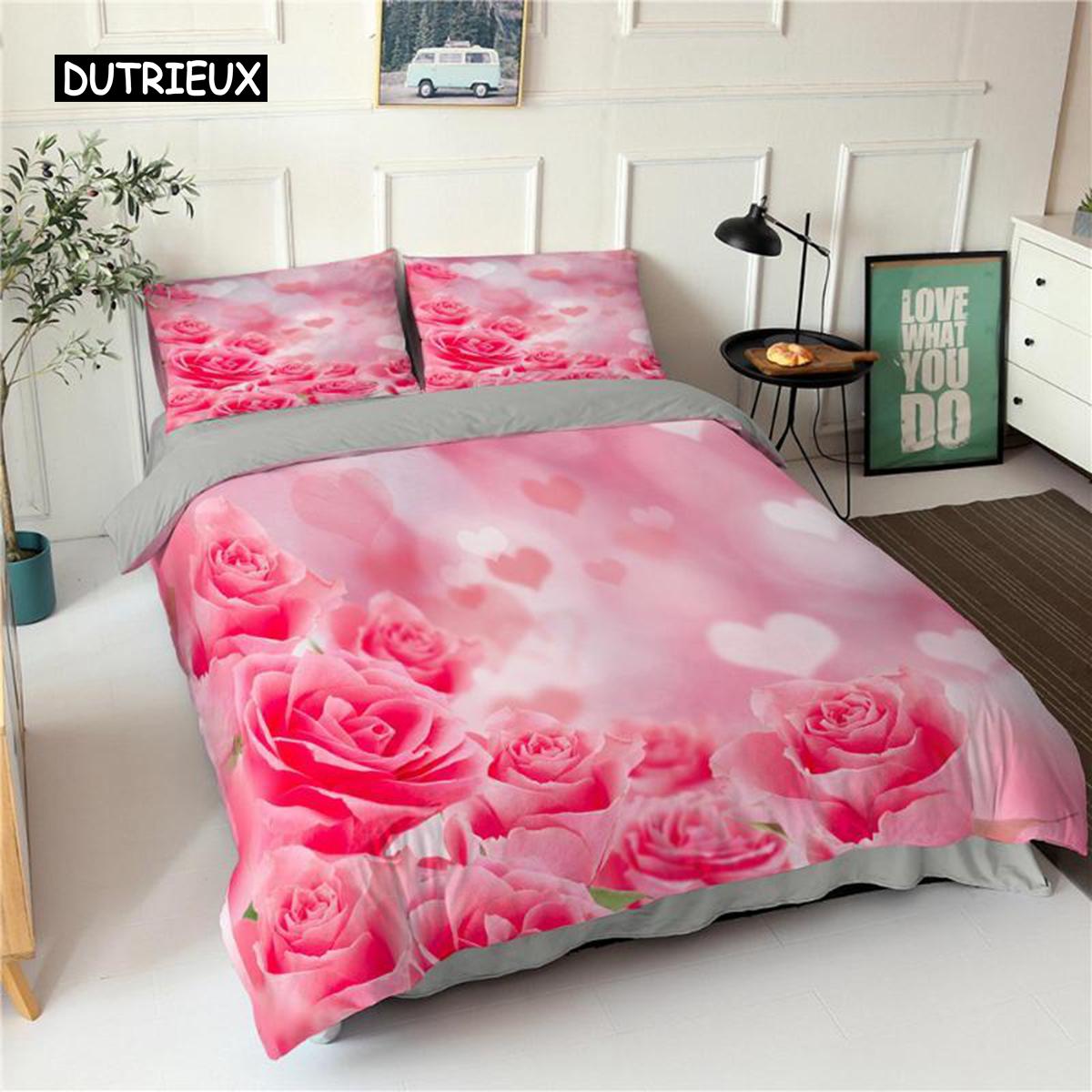 Three-Dimensional Rose Flower Sleep Bedding Kit Three-Dimensional Print Pattern Comforter Cover Quilt Cover with Zipper Queen Dimension Double Size EU single(135x200cm)