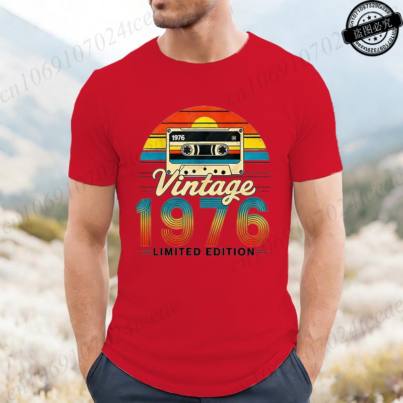 Vintage Born In 1976 Retro 50th Birthday Tshirt Unisex Unisex Funny Y2k Clothes Street Fashion Graphic T Shirts 50 Years Old Gifts