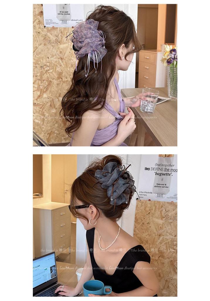 Fluffy Bubble Gauze Large Claw Clip for Women - Thin, High-End Style Shark Hair Bun Clip