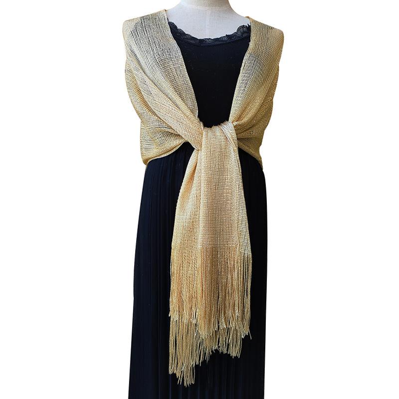 Cross-border Popular Gold and Silver Silk Shawl Flat Scarf Scarf Bridesmaid Dance Wedding Party Evening Dress Shawl Women