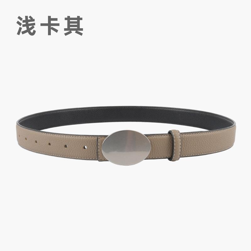 

Женский ремень из натуральной кожи первого слоя с узором личи, женский ремень из натуральной кожи, джинсы, повседневные брюки, украшение, можно носить с обеих сторон летом 105cm легкие хаки