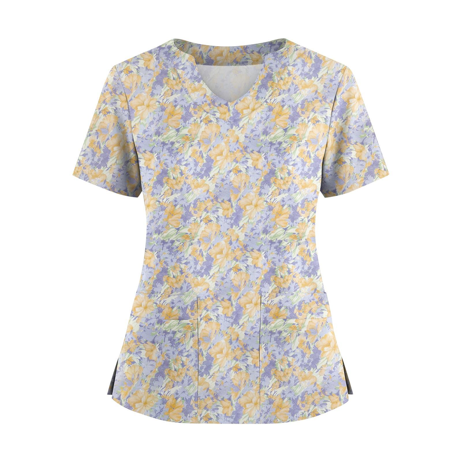 

Женская свободная футболка с коротким рукавом, модным принтом цветов и растений, V-образным вырезом, застегивающаяся на пуговицы, с боковым разрезом XL жёлтый