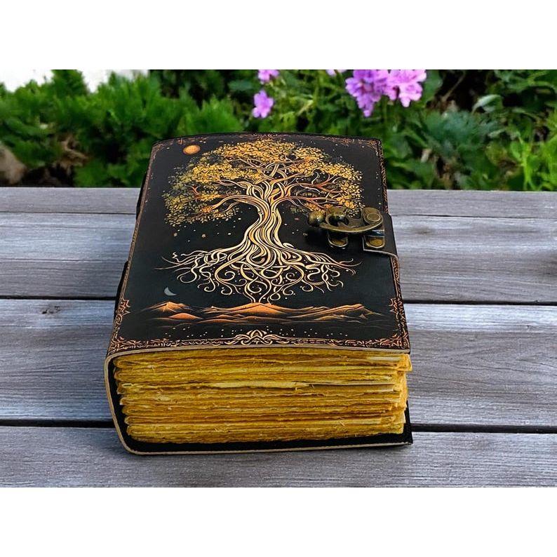 Grimoire leather journal, Print Tree of Life Journal, Blank spell book of shadows Leather Celestial Gifts For Him Her.