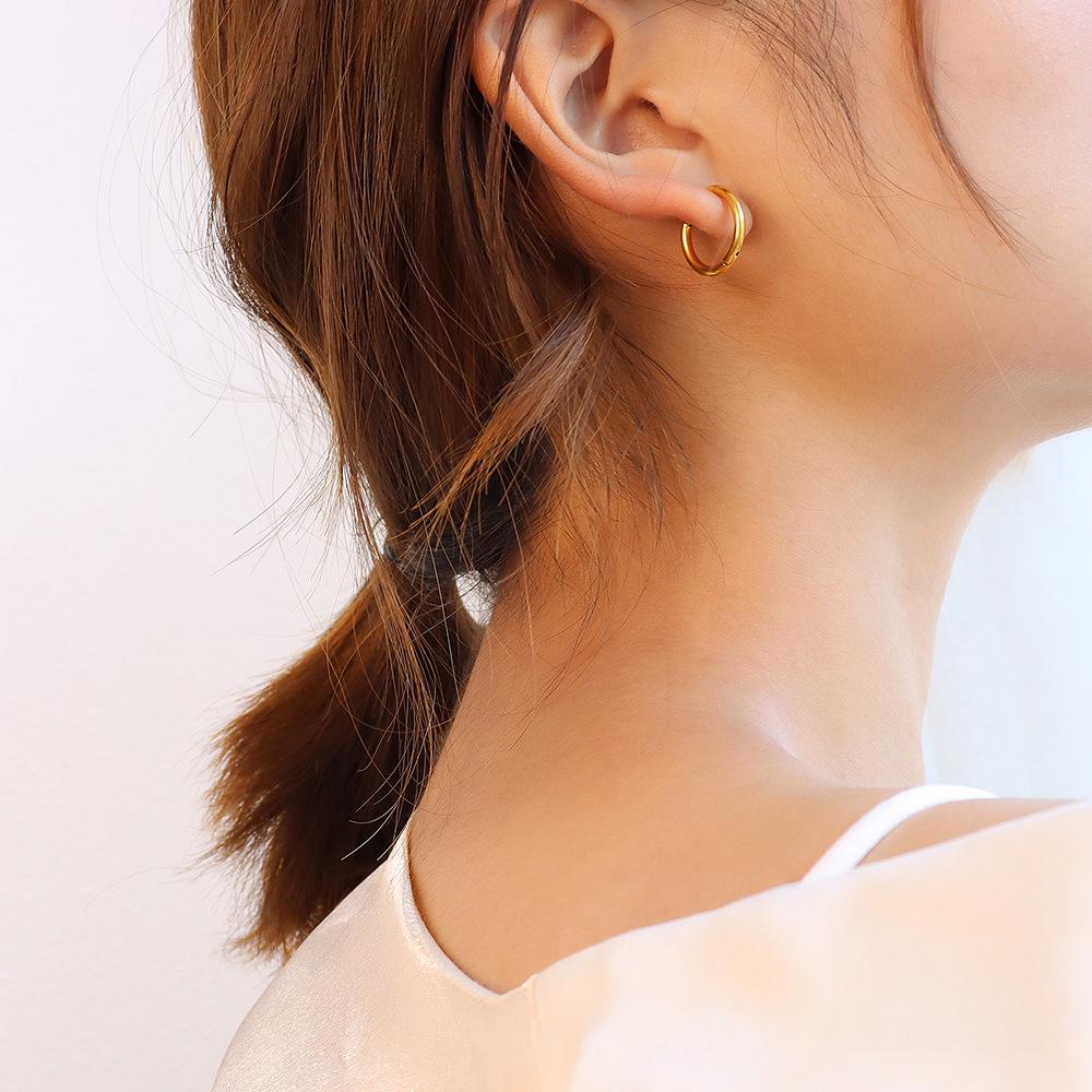 Brand French Style 18K Gold Titanium Steel Circle Earrings - Versatile and Elegant F462