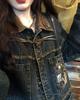 2025 Playful Green Embroidered Denim Jacket - Spring/Autumn Retro Style | Free Shipping