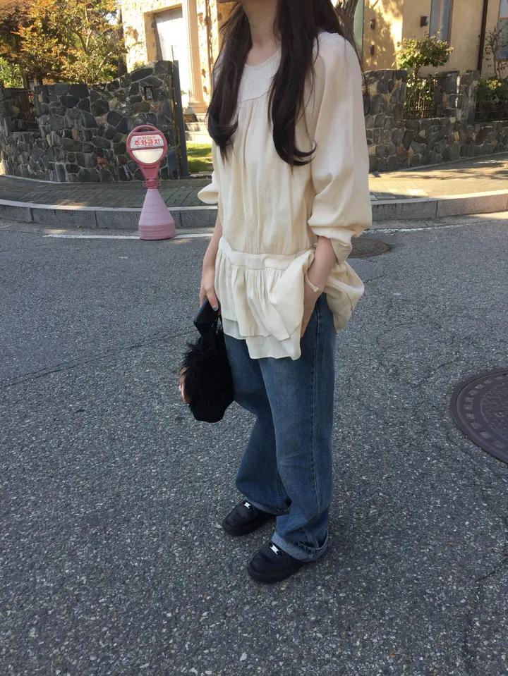 Korean Style Elegant Waist-Cinching Drawstring Loose Slimming Solid Color Spring Dress
