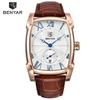 BENYAR BY-5114 Men's Chronograph Quartz Watch Fashion Casual 30M Waterproof Leather Strap Sport Rectangle Wristwatch For Man