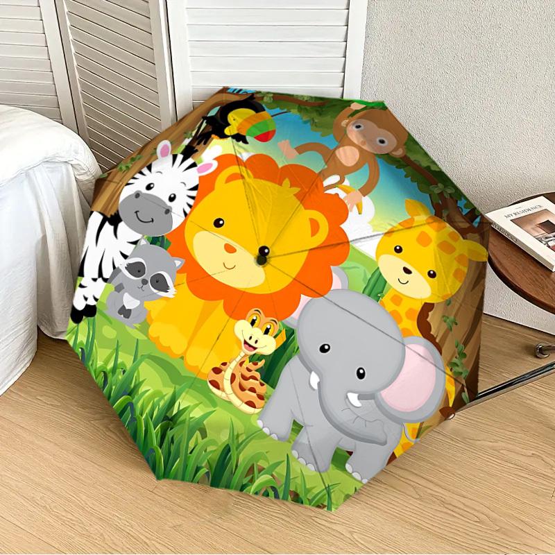 1pc Jungle Animals Automatic Open/Close Umbrella, Folding Compact Umbrella with Lightweight Design for Women/Men Yy251011049