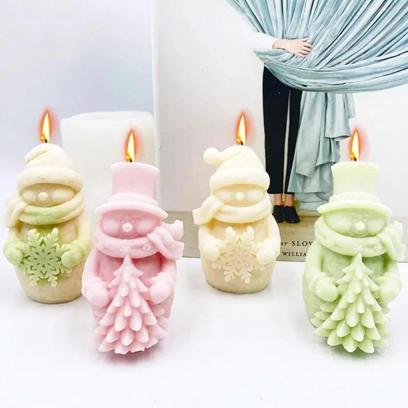 New Cute Hat Scarf Snowman Candle Silicone Mold Hold Snowflake Christmas Tree Plaster Soap Resin Mould HOME Decor Gift