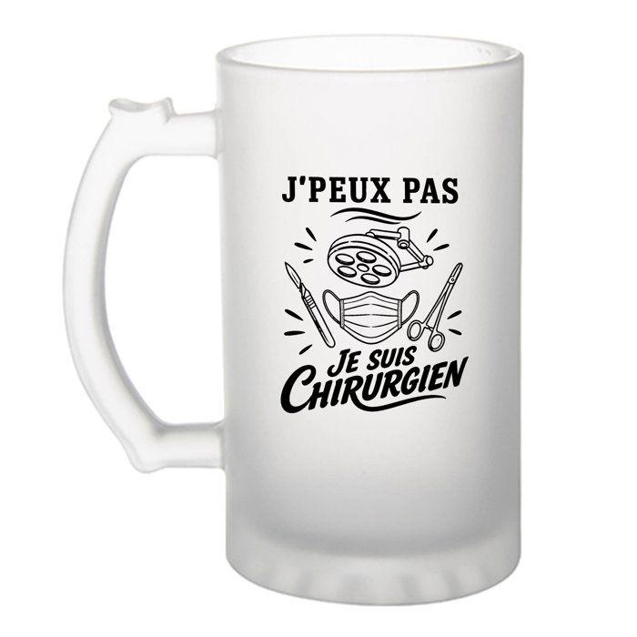 Chope - PLANETEE - J’peux pas je suis Chirurgien (minimaliste) - Verre trempé givré - 470 ml - Imprimée en Bretagne