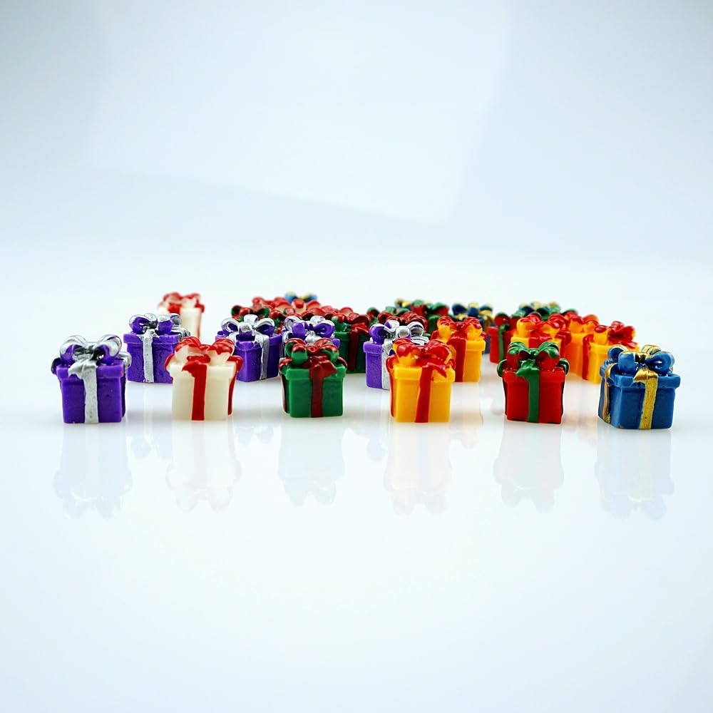 30 PCS Miniature Resin Gift Boxes Colorful Micro Holiday Presents Ornaments for DIY Crafts Festival Tabletop Decors