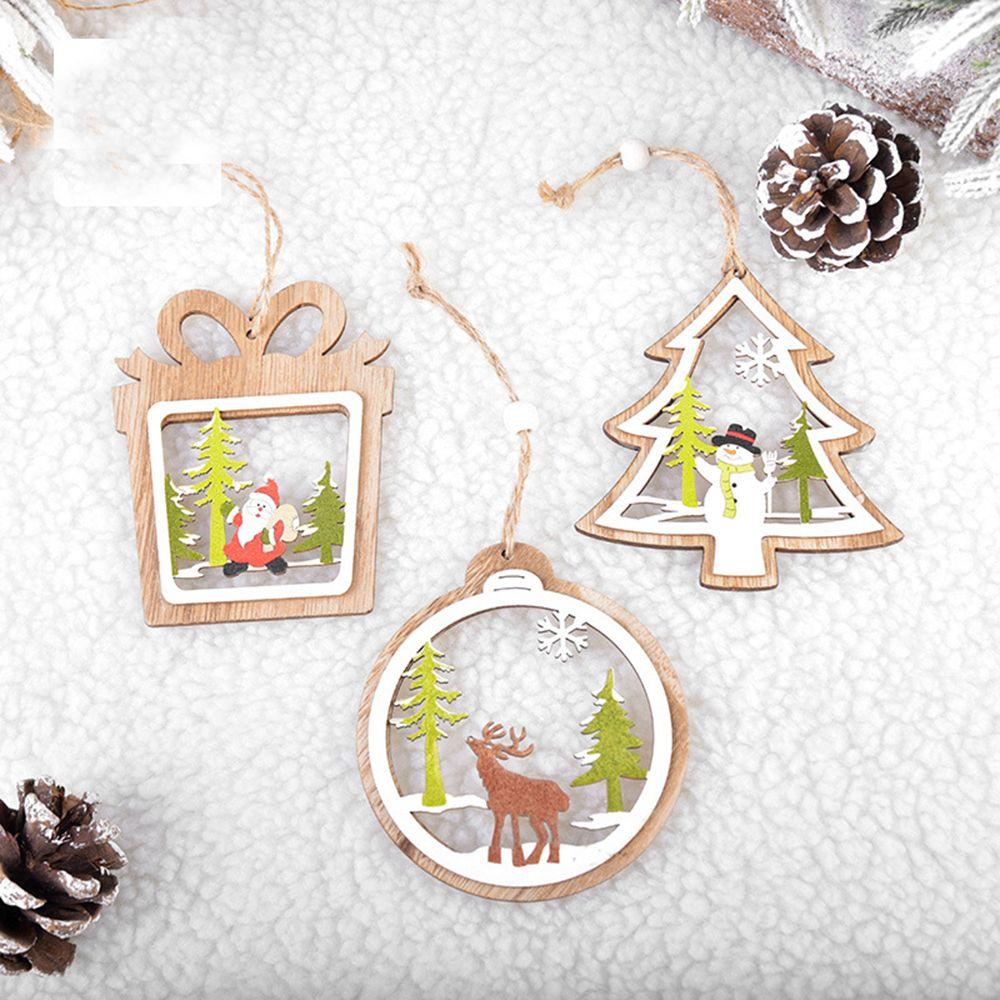 New Gift DIY Craft Christmas Tree Pendant Xmas Ornament Wood Hanging Snowman Snowflake Elk