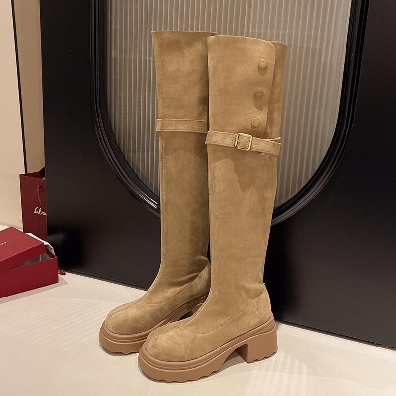 

Зимние современные женские сапоги выше колена на платформе, модные толстые каблуки, длинные сапоги, женские сапоги Largas 35