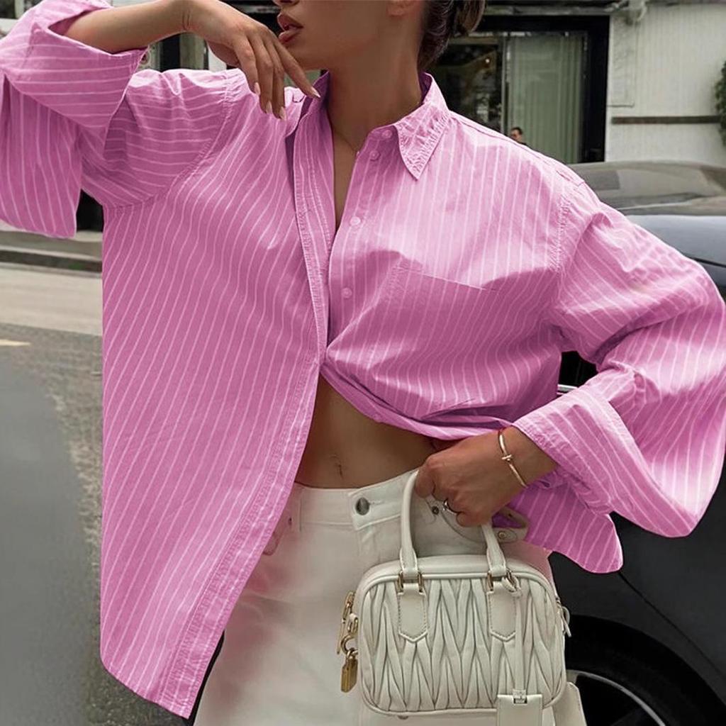 Summer 2025 Women's Casual Striped Long-Sleeve Shirt