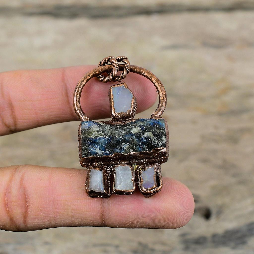 Labradorite Rough Pendant Electroformed Copper Pendant Rainbow Moonstone Rough Pendant Electroformed Jewelry Gemstone Pendant Gift For Women