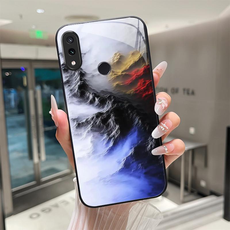 

Beautiful Flower Cute Cats Case For Xiaomi Redmi Note 7 / Note7 Pro Tempered Glass Phone Case Protective Back Cover Hard Shell Redmi Note 7 Pro