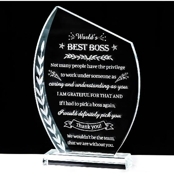 Movdyka Подарки Боссу для Мужчин Женщин Хрустальные Сувениры Табличка Лучший Босс в Мире Подарки Благодарности Подарок на День Лучшего Босса Идеи на День Рождения для Босса