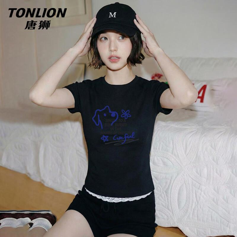 

Женская приталенная футболка TonLion с круглым вырезом и короткими рукавами L
