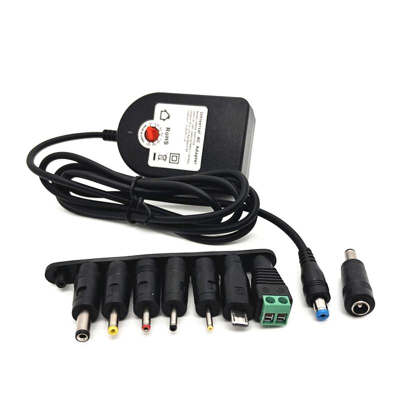 36W Charging Adapter 3-12Volt Adjustable AC100-240V to DC5521 Charger with Interchangeable Tip