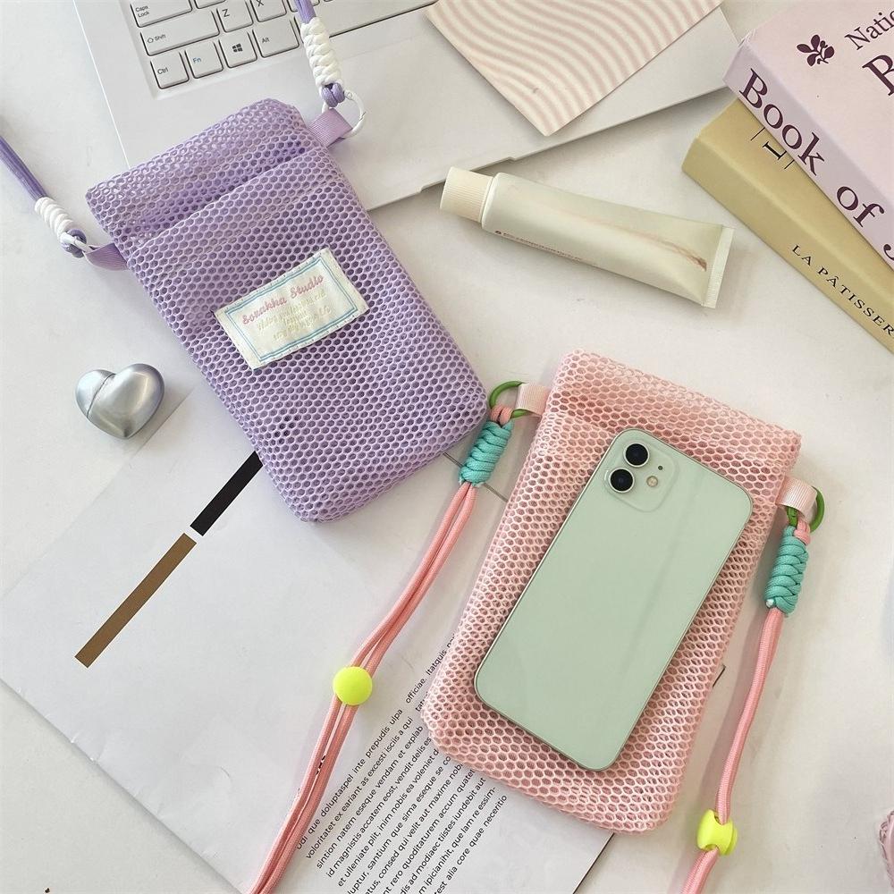 Sweet and Fresh Mobile Phone Bag for Women 2025 Summer New Style Cute Mini Shoulder Bag Crossbody Mesh Portable Cosmetics Bag