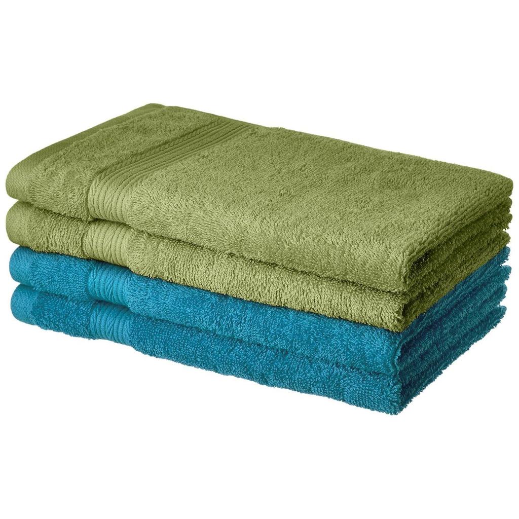 100% Cotton 4 Piece Hand Towel Set, 500 GSM (Olive Green and Turquoise Blue)