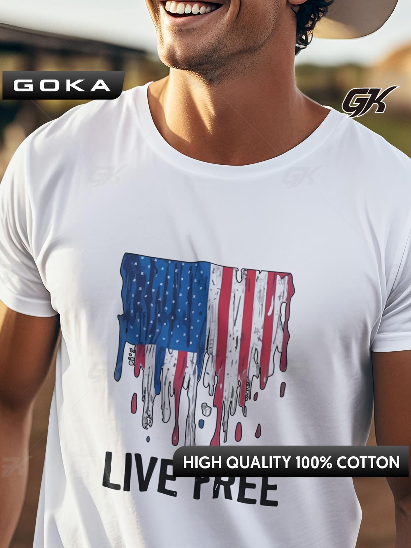 

Live Free Mens American Flag Printed Graphic TShirt 100 Cotton Breathable Casual Tee Perfect Independence Day Gift 4XL