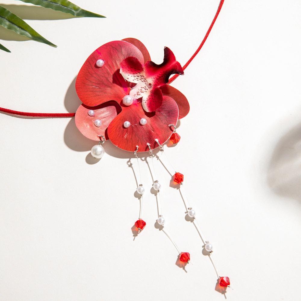 Drawstring Flower Necklace Lace Up Korean Style Choker Fresh Butterfly Orchid Clavicle Chain  Women