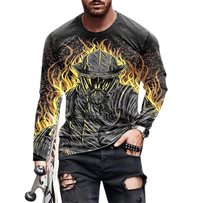 Sports Men's Long-sleeved T-shirt Men's Casual Light Street Hip-hop T-shirt 3d Skull Retro Print Casual Street Wear