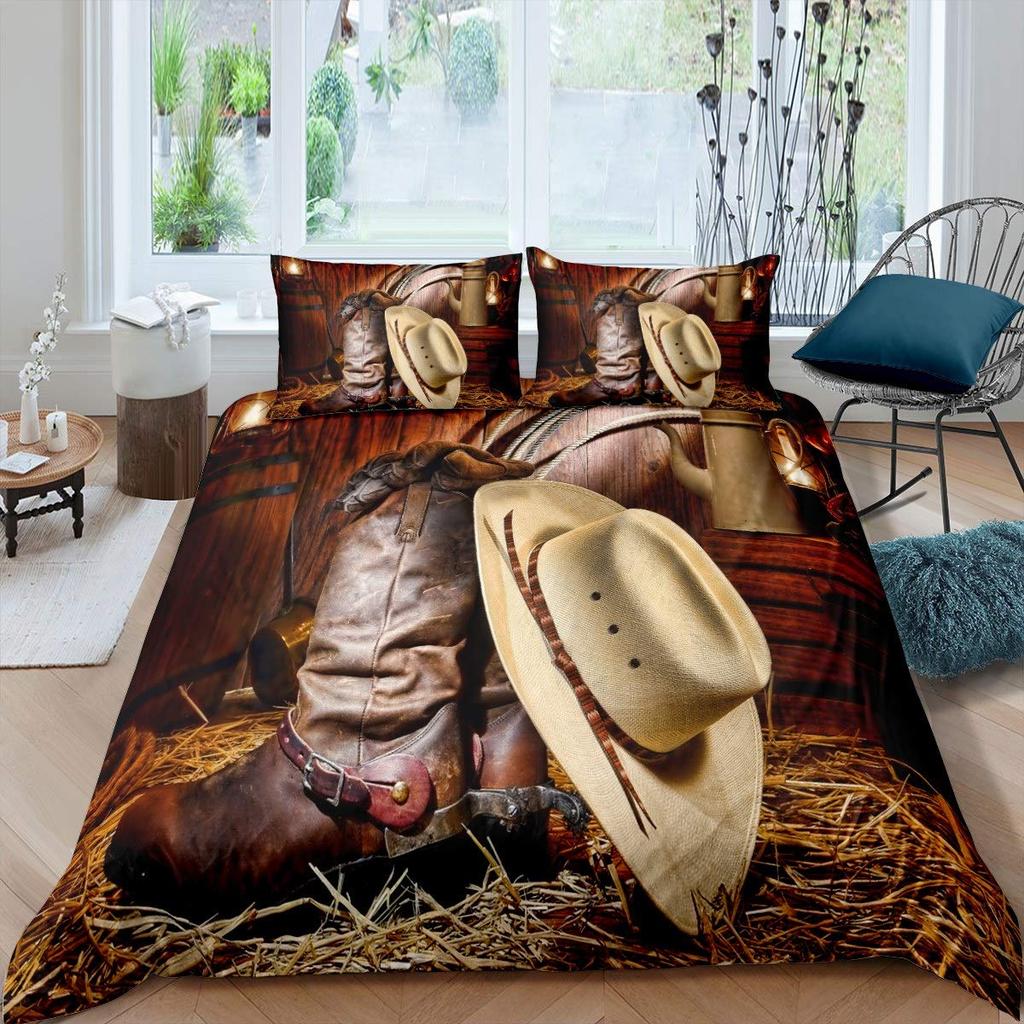 Western Decor Duvet Cover Retro Cowboy Style Bedding Set Wild West Themed Comforter Cover For Boys Teens Men Bedspread Cover