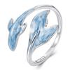 Anillo de ballena azul ajustable de plata de ley 925