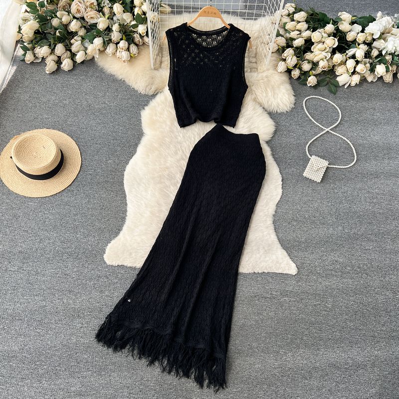 Gentle Cut Out Sleeveless Mid Length Long Length Tassel Summer Dress