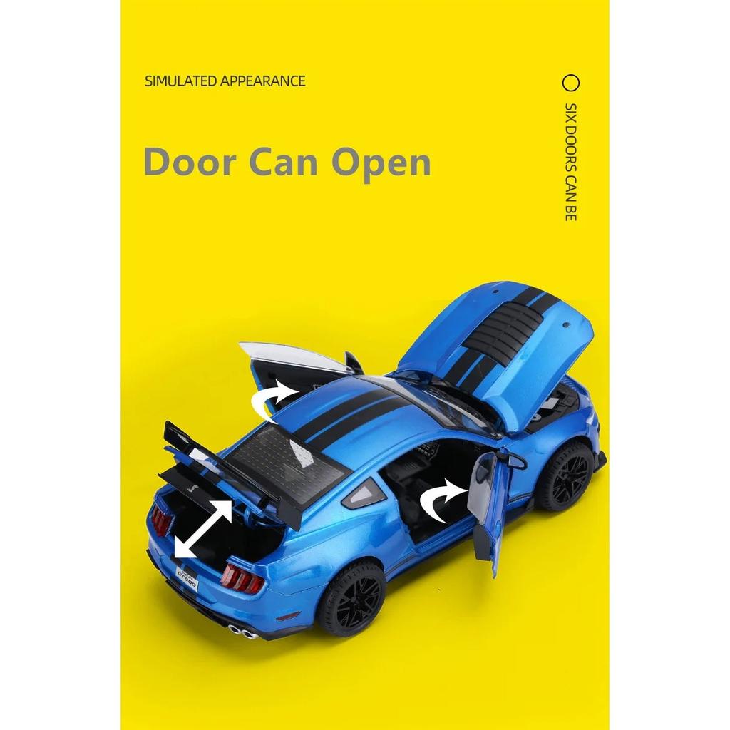 1/18 Ford Mustang Shelby GT500 Alloy Sports Car Model Diecast Metal Racing Car Vehicles Model Sound and Light Childrens Toy Gift