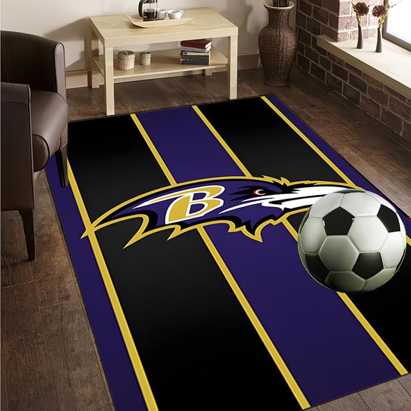 football Ravens Logo Rug Office Carpet Non-Slip Mat, Chair Rug Floor Covering for Gaming, Bedroom, Living Room , Home Decor Christmas Gift