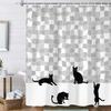 Cute Cat Shower Curtain,Funny Black Cat White Mosaic Bathroom Accessory Set,Black Fun Silhouette Shower Curtain Polyester Fabr