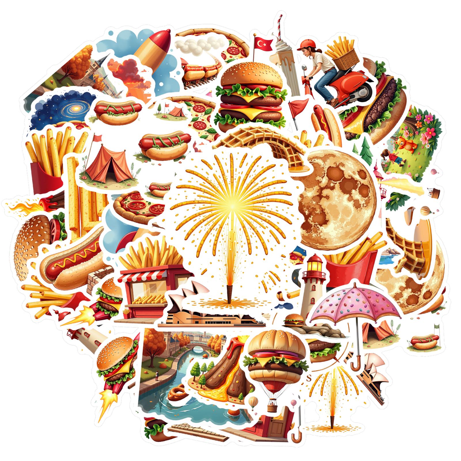35pcs-100pcs Playful Travel Stickers Cartoon Food DIY Stickers Graffiti Decals For Suitcase Fridge Phone Luggage Laptop Guitar