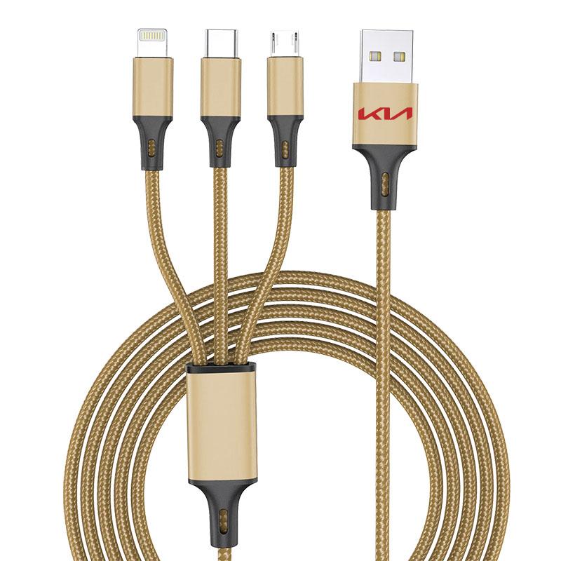 Car Emblem 3in1 Type C Lightning Micro USB Fast Charging Cable For KIA Sportage Ceed Rio 3 Picanto Proceed Gt Stinger 4 K7