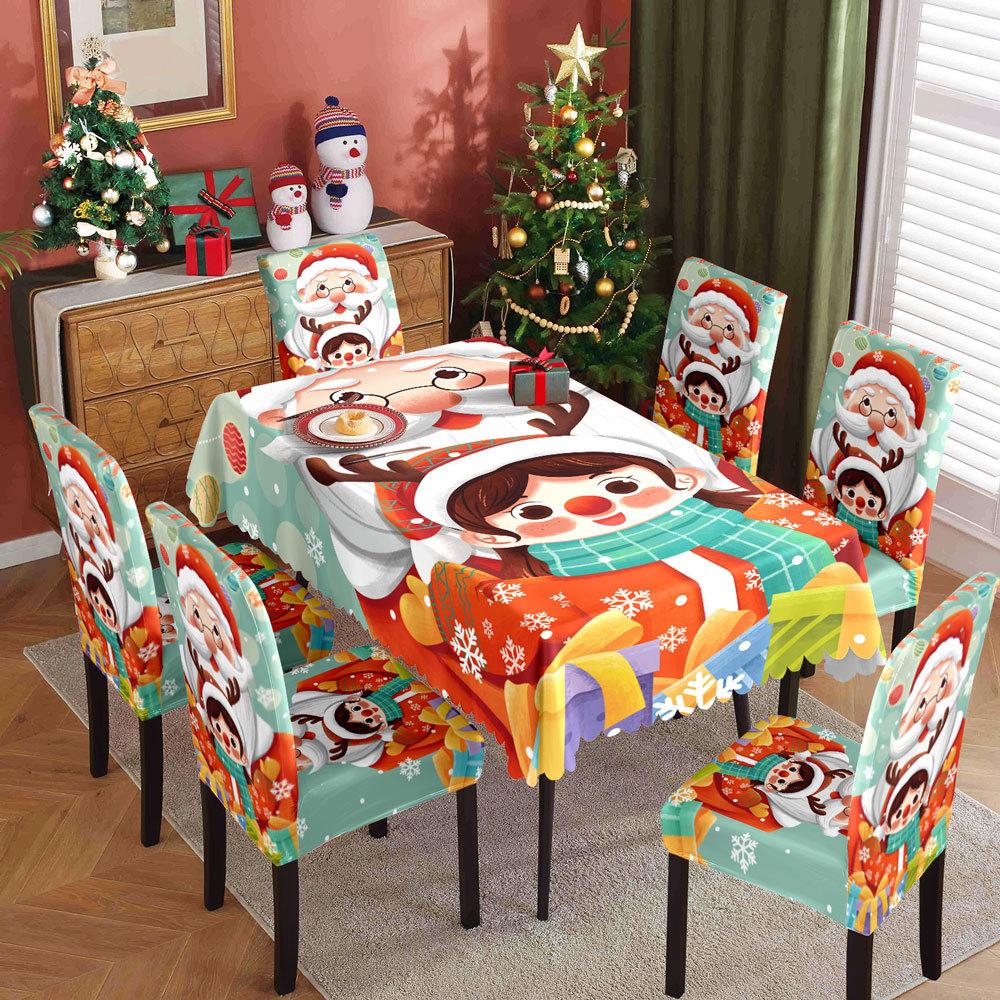 

Праздничная Рождественская Скатерть и Набор Чехлов на Стулья Водонепроницаемый Маслостойкий Праздничный Декор для Обеденного Стола для Дома Tablecloth: 140x210cm