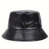 Unisex Kapelusz Bucket Hat z Skórzaną Metką Brooklyn Kapelusz Rybacki ze Skóry PU Kapelusz Outdoorowy Podróżny Kapelusze Przeciwsłoneczne dla Mężczyzn Kobiet Kapelusze Bucket Hat