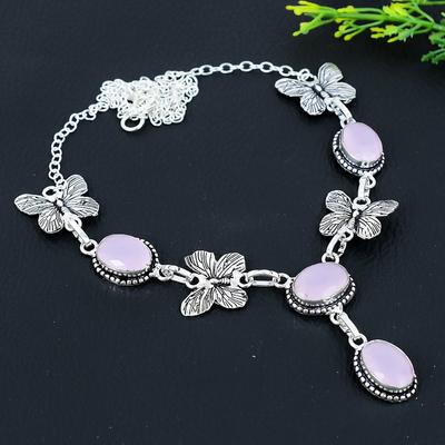 Natural Pink Chalcedony Gemstone 925 Sterling Silver Gift Necklace 18" Z1l56