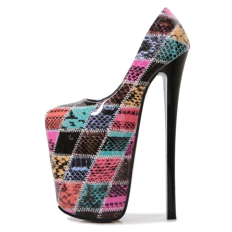Fashion Print Sexy High Heels Fetish Shoes Woman 22cm Round Toe Pumps Heeled Platform Party Stripper Nightclub Shoes Large Size