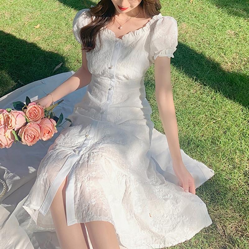 Buy 21 Summer White Elegant Midi Dress Women Short Sleeve Vingate Floral Dress Female Evening Party Basic One Piece Dress Korean At Affordable Prices Free Shipping Real Reviews With Photos Joom