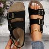 Women's Sandal with Frosted Leather Belt Buckle for Summer, New Cork Beach Sandals for Women, Non Slip Flat Sandals