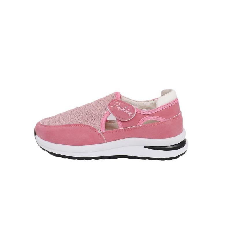 Large size casual single shoes cross-border women's spring and summer new flat-bottomed fly-woven shoes breathable Velcro casual mesh shoes