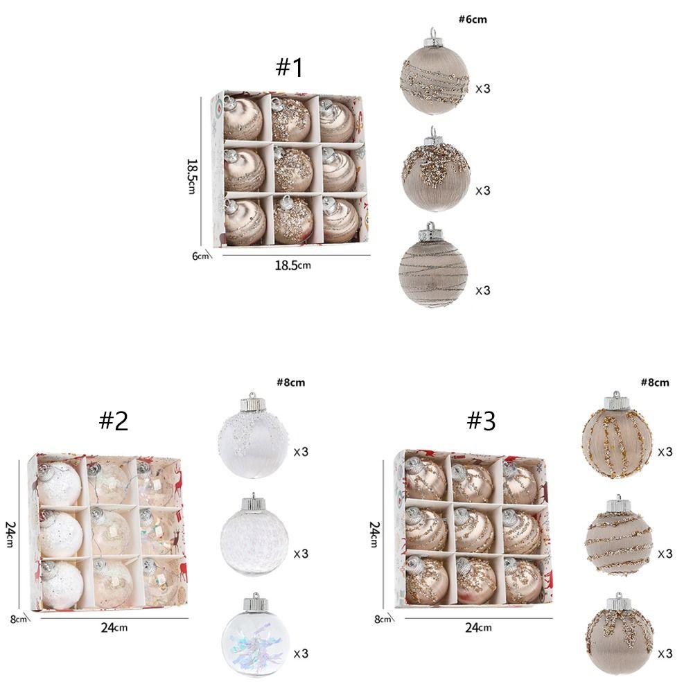 9pcs 6CM/8CM Christmas Hanging Balls White Champagne Xmas Tree Ornaments  Home New Year Decor