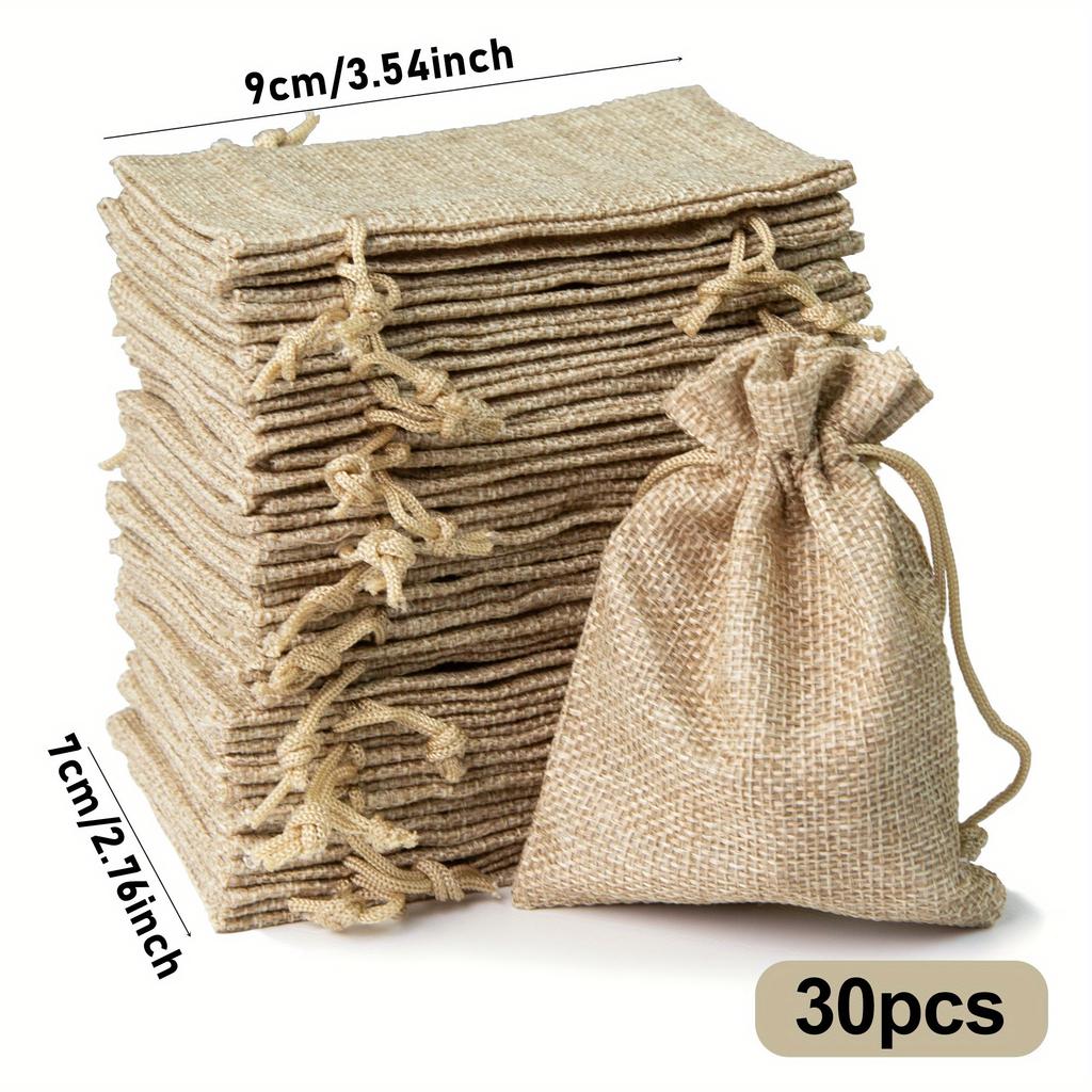 30/20/10pcs Natural Linen Jute Sack Jewelry Pouch Drawstring Bag for Home Party Storage, Christmas, Halloween